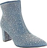Women Rhinestone Block Chunky Heel Ankle Bootie