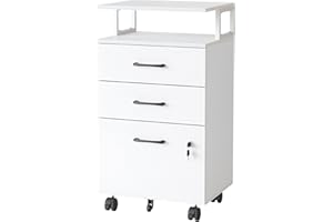 FEZIBO File Cabinet with Lock for Home Office, 3-Drawer Rolling Filing Cabinet, Home Office File Cabinet for A4/Letter/Legal Size, Printer Stand, Wooden Storage Cabinet, White
