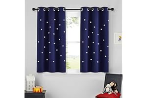 NICETOWN Navy Blue Nursery Blackout Star Curtain 45 inch Length for Kids Bedroom, Room Darkening Space Themed Window Curtain Grommets Galaxy Constellation Drapes for Baby Boys, 1 Panel, 34" W
