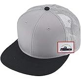 The Vintage Year Plain Cotton Twill Flat Brim Mesh Adjustable Snapback Trucker Baseball Cap (Black/Gray/Gray)