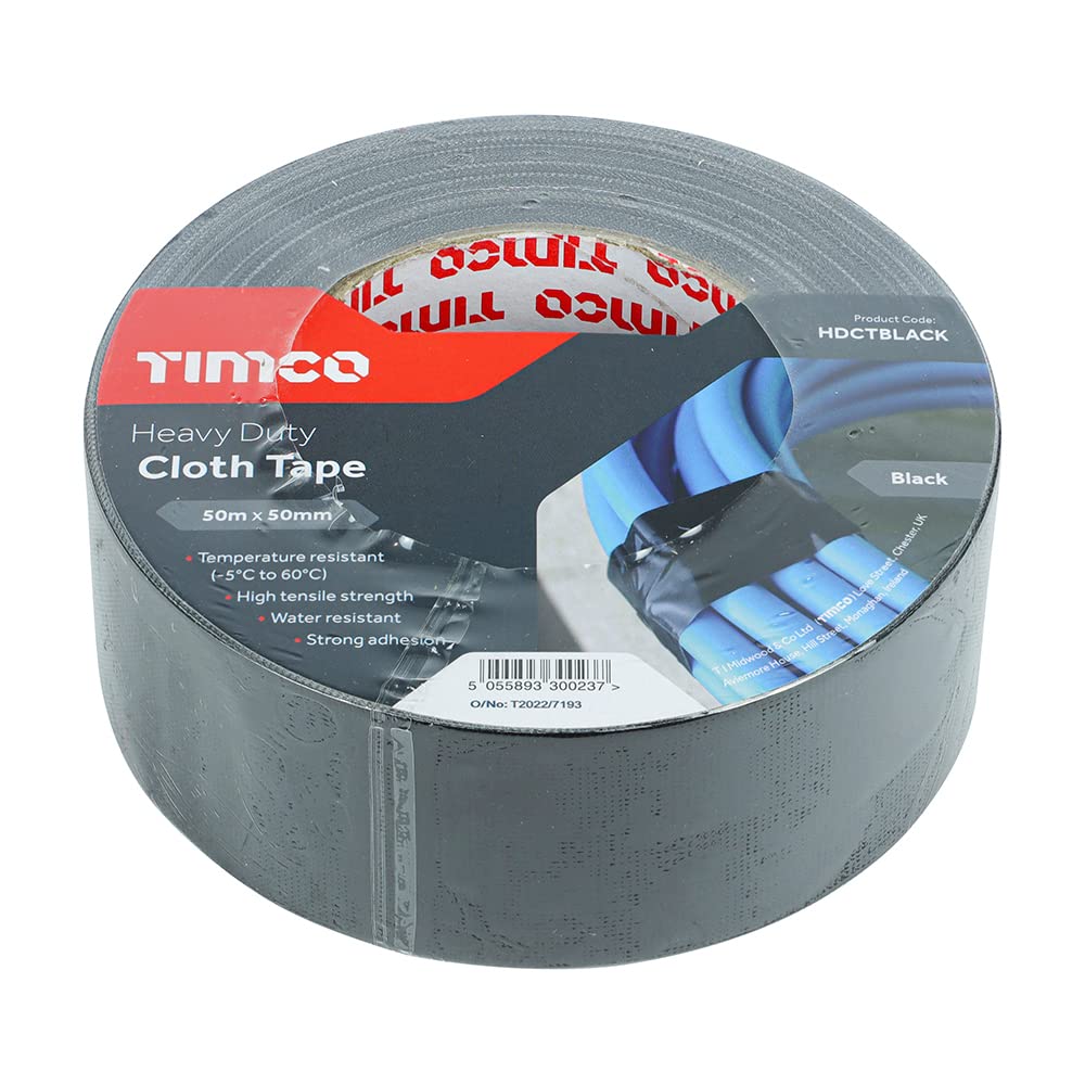 TIMCO Heavy Duty Cloth Tape - 50m x 50mm - Black