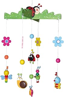 Bieco 3D Baby Mobile Käferchen aus robustem Holz, Viele bunte Tiere und Blumen, Blickfang am Babybett, Kinderbett, Wickeltisch oder am Spielbogen. Für Babys ab 0 Monaten