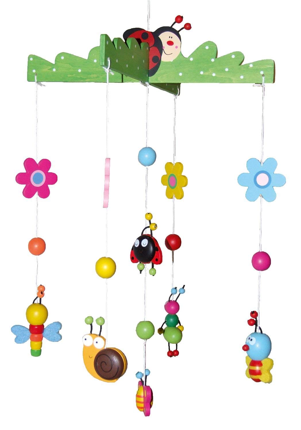 Bieco 3D Baby Mobile Käferchen aus robustem Holz, Viele bunte Tiere und Blumen, Blickfang am Babybett, Kinderbett, Wickeltisch oder am Spielbogen. Für Babys ab 0 Monaten