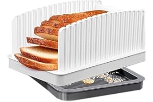 AICOOFEST Bread Slicer for Homemade Bread with Slicer Guide Aicofest Manual Adjustable Width Length Foldable Compact Cutting Tool with Crumb Tray Suitable for Sourdough Rounds Baguettes Sandwich Bagels Cakes