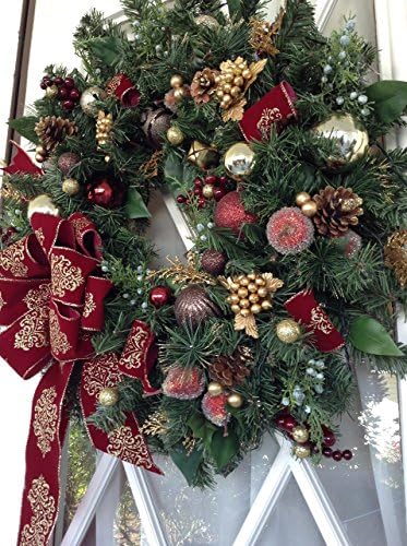 Elegant Christmas Wreath. Pre-Lit, Pre-Decorated LED light with timer option. Artificial 24” FREE SHIPPING