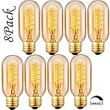 SooFoo T45 Edison Tubular Style Bulb , Vintage Antique Light Bulb ,E27 E26 Base ,110-130V 40W ,Warm white , Tubular Clear Glass, Filament Bulb For Home Light Fixtures Decorative, Dimmable (8-pack)