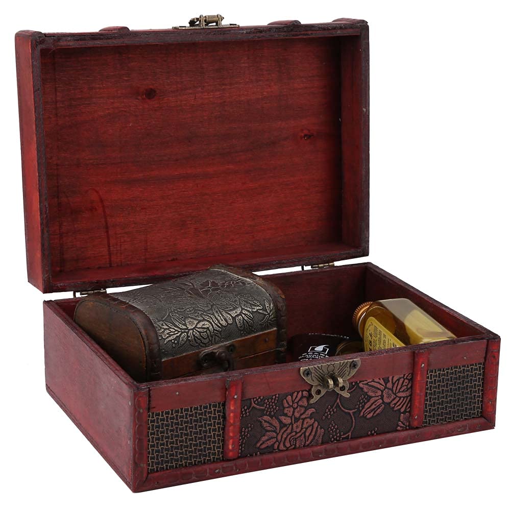 Vintage Wooden Box, Wooden Jewelry Storage Box with Lid Treasure Chest Handmade Decorative Book Box for Storage, Display, Girls Gift(Grape)