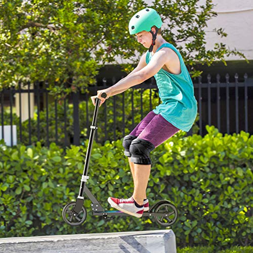 ENKEEO Kick Scooters with 220 lbs Capacity, Scooters for Adults Height Adjustable Handlebar and Over Large Wheels, Smart Brake System, Folding Commuter Scooter for Teens, Adult (Black) - Thumbnail 4