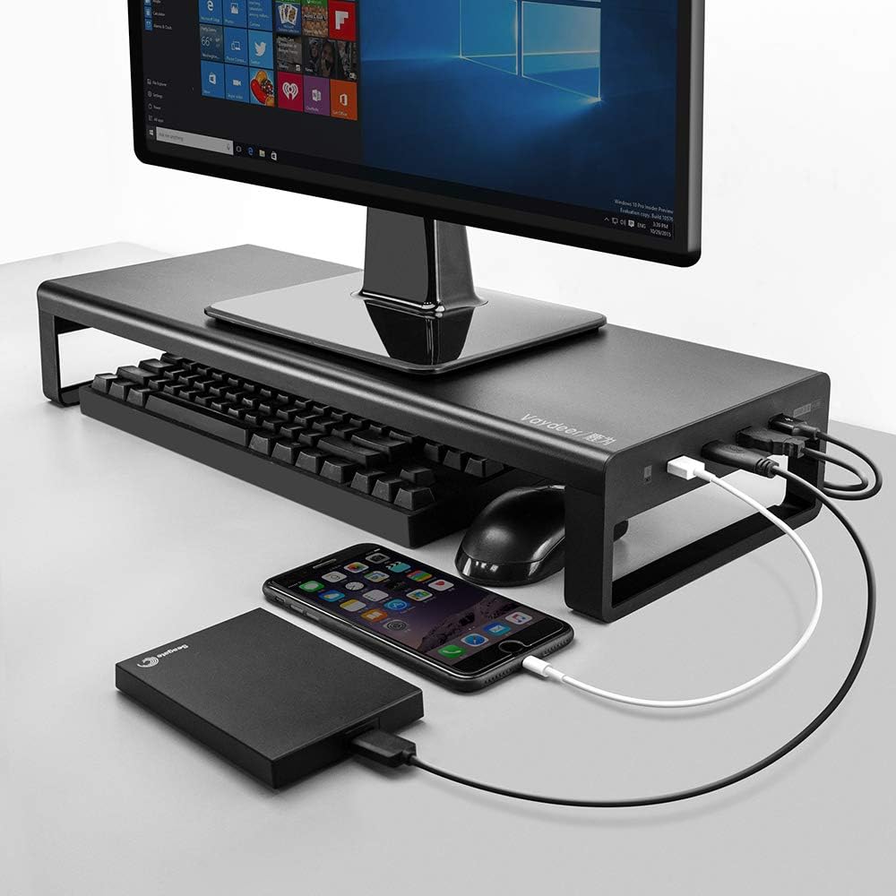 Computer Monitor Stand with 3 USB Ports,PC Laptop Stand Riser Shelf