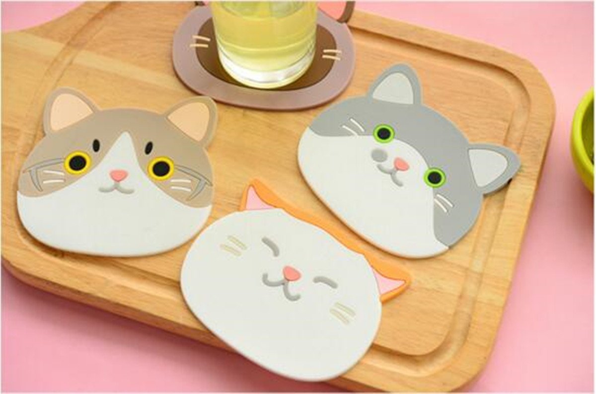 Cute Cat Tasse Silikon Untersetzer Tasse, hitzebeständig rutschfestem Cup Pad Gummi Matten für Wein Glas Tee Kaffee Home House Kitchen Decor oder eine Hochzeit Idee, 6er-Set