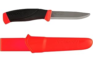 Morakniv Companion Serrated Rescue Knife with Sandvik Stainless Steel Blade, 3.9-Inch,Orange