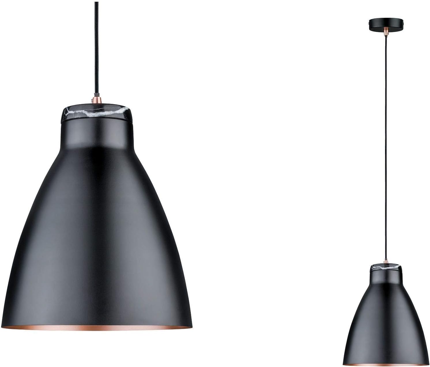 Paulmann 79609 Neordic Roald Pendant luminaire max. 1x20W Pendant lamp for E27 Lamps Ceiling lamp Black matt/Copper matt 230V Metal/Marble Without lamp