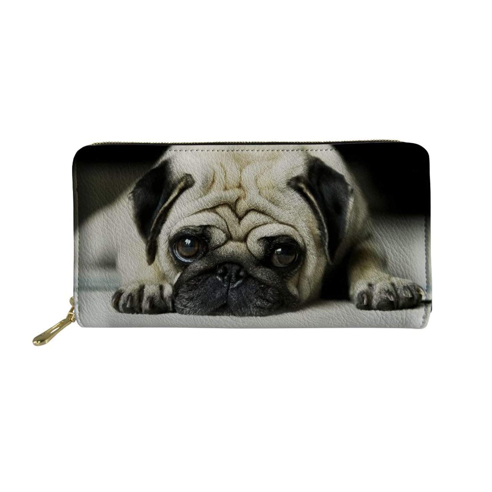 SEANATIVE Animal Ladies Leather Wallet Zipper Clutch Bag Cards Coins Holder Phone Case Pug Money Bags