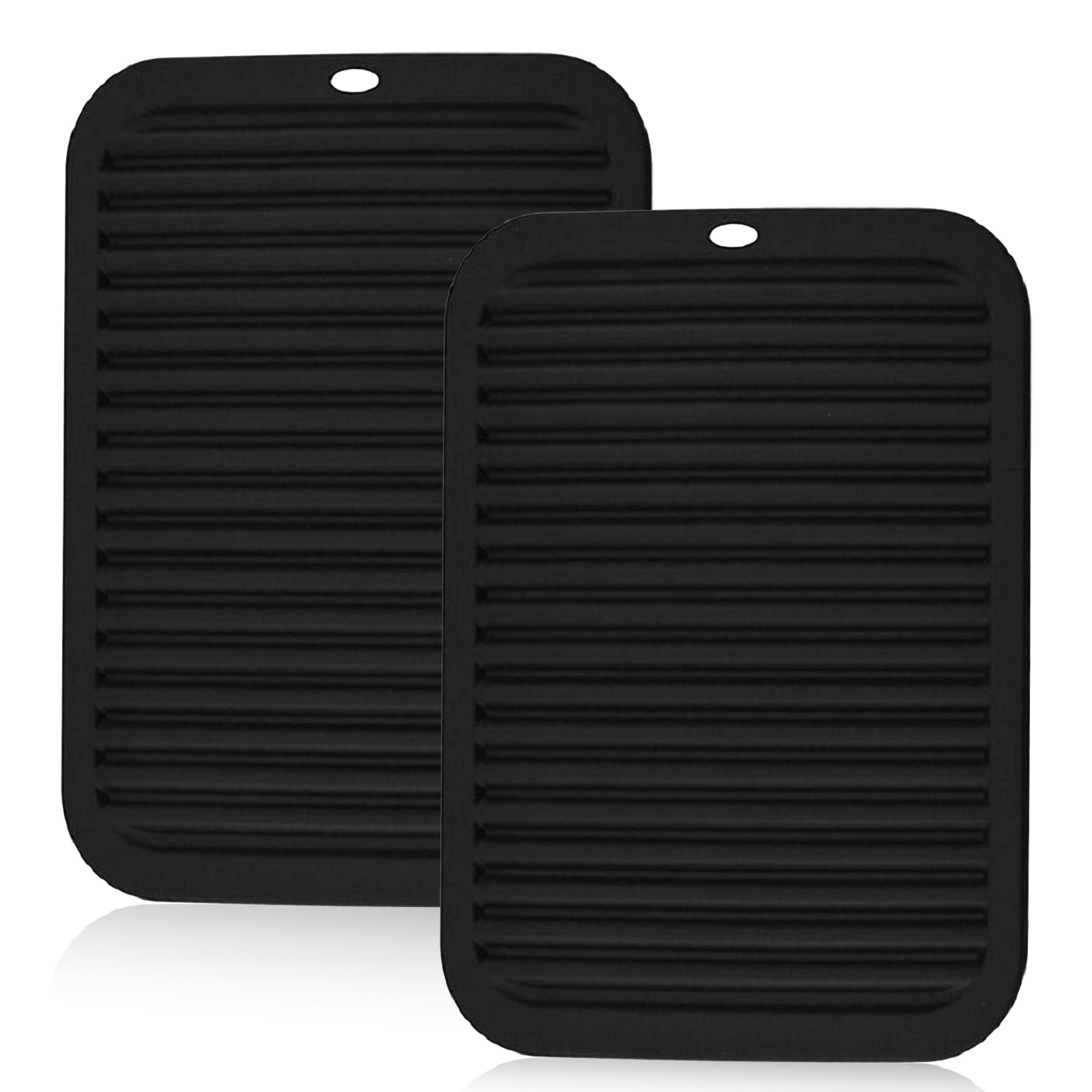 Movstriker 2 Pack Silicone Trivets for Kitchen Worktops, Multipurpose Trivets for Hot Pans Silicone Heat Resistant Mat Kitchen Worktop Protector for Hot Dishes Pots No Slip(Black, 30x23cm)