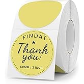 FINDAT Round Thermal Labels 2 Inch Vinyl Circle Yellow Direct Printer Stickers Waterproof Self-Adhesive Decals Label for Logo Design Sealing Office Address 500 PCS