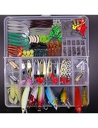 SHINE CO   Juego de señuelos de pesca artificiales con cebos duros y suaves, ganchos de metal, señuelos para cucharas, palanca