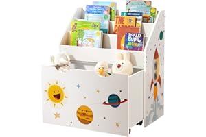 SONGMICS Toy Organiser, Children’s Bookshelf with 3 Shelves, Removable Storage Box, White UGKR41WT