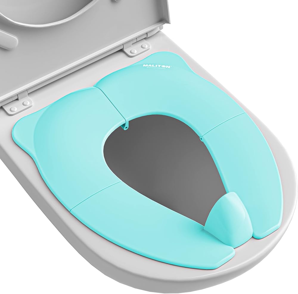 Maliton Potty Training Seat Aqua Blue Foldable Travel Non-Slip Splash Guard