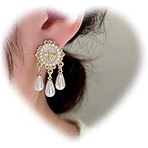 W WEILIRIAN Boho Pearl Dangle Earrings Teardrop Pearl Earrings Pearl Drop Earrings Gold Pearl Bead Earrings Wedding Pearl Earrings Jewelry for Women