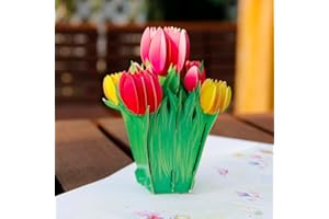 Paper Spiritz 3d Tulip Pop up Greeting Card, Tulip Bouquet Popup Card for For Mother's Day, Fathers Days, Anniversary Card, B