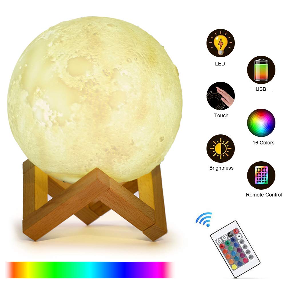 Usb Charging 3d Full Moon Lamp Mayround 15cm 5 9 Inch Led Lunar Moon Night Light Modern Lamp Touch Control Free Wooden Stand Dimmable Brightness Home Decor Christmas Gift For Kid Children Friends Night Lights Specialty