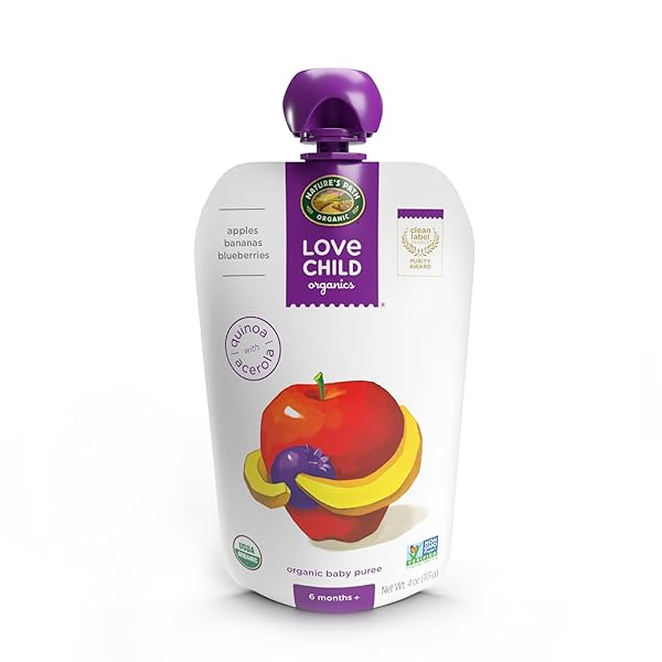 LOVE CHILD ORGANICS SUPERBLENDS APPLES, BANANAS + BLUEBERRIES PUREE, 4 OZ (PACK OF 12), NON-GMO, BY NATURE’S PATH