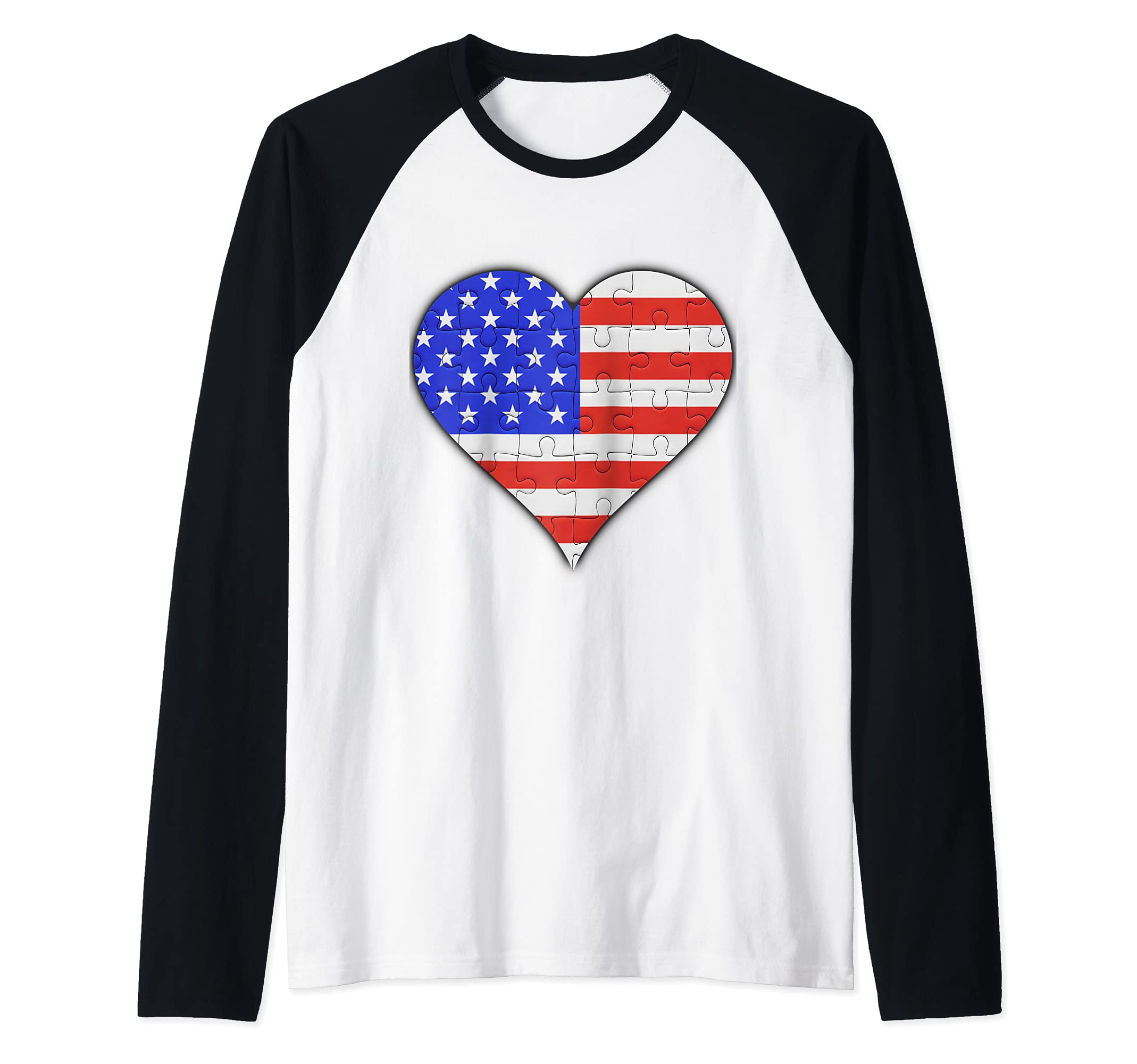 USA American Flag Heart Raglan Baseball Tee