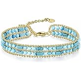 POMODA Natural Stone Crystal Bracelet for Women Healing Gemstone Beaded Bracelets Stackable Colorful Boho Summer Vacation Beach Energy Beads Handmade Jewelry for Women