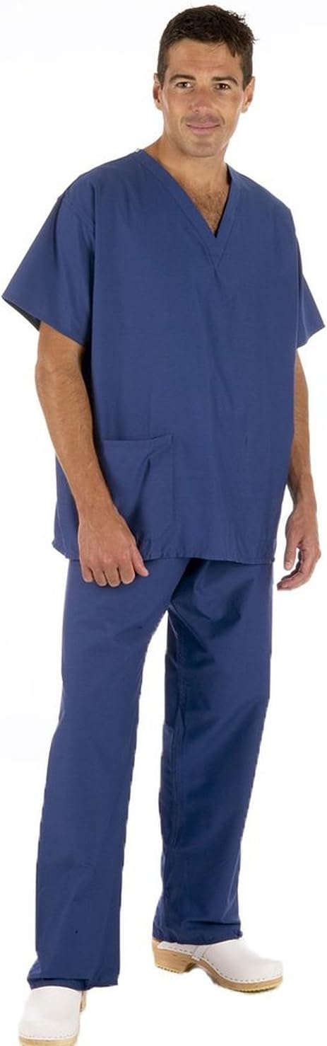 Medical Scrub TUNIC + TROUSER SET - Reversible, Unisex with Caresupermarket Pen (Medium, Cobalt Blue/Royal Blue)