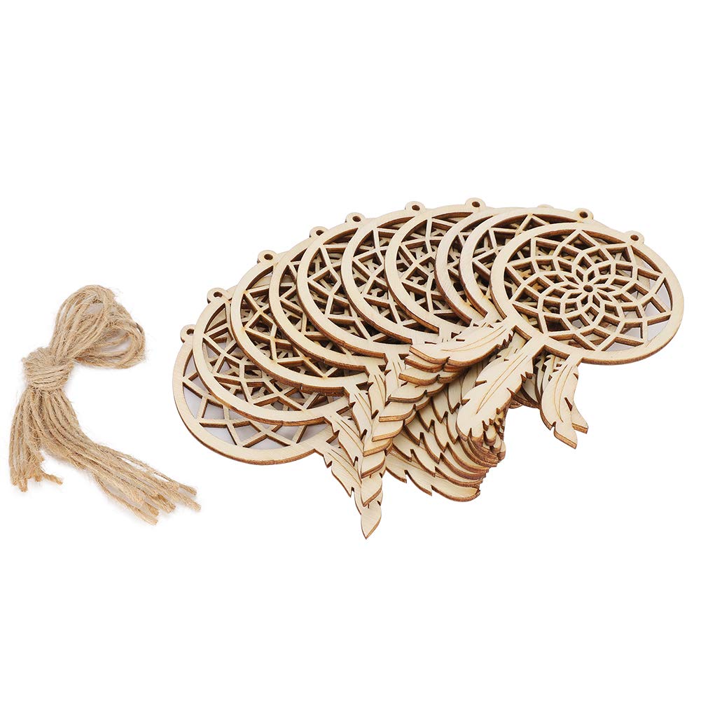 Wooden Ornaments, 20Pcs Unfinished Wood Slices Hollow Dreamcatcher Tags Natural Unpainted Crafts Holiday Wedding Centerpieces for Hanging Decorations DIY Projects
