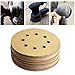 AUSTOR 50 Pcs Gold Sanding Discs 5 Inch 8 Holes Dustless Hook and Loop 60/80/ 100/120/150/180/240/320/400/800 Grit Assortment for Random Orbital Sander