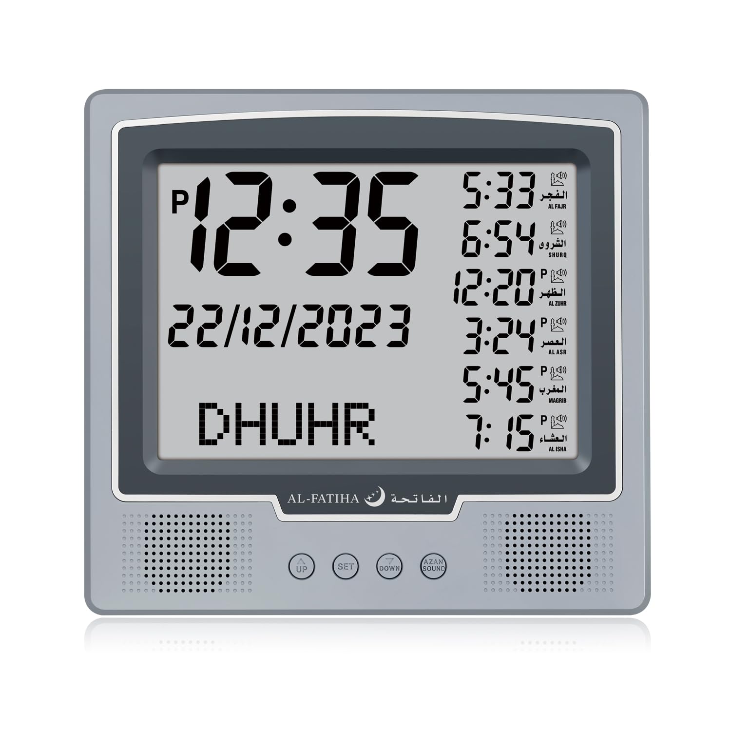 Azan Alarm Table Clock, Automatic Worldwide Digital 8 Azan Prayer Sounds, Muslim Prayer Clock for Home Decor, Ramadan Gift (Grey)