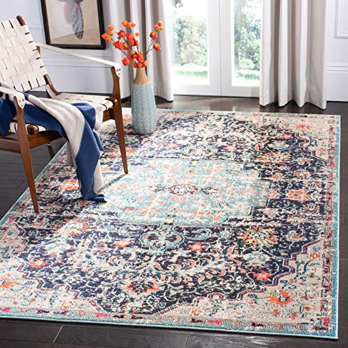 SAFAVIEH Madison Collection Area Rug - 5' x 7', Black & Teal, Boho Chic Medalli…