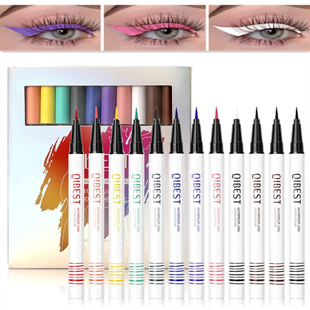 12pcs Matte Liquid Eyeliner Set, Pigmented Colorful Eyeliner Pencil, Waterproof Smudgeproof Long Lasting Rainbow Eyeliner Eye Makeup
