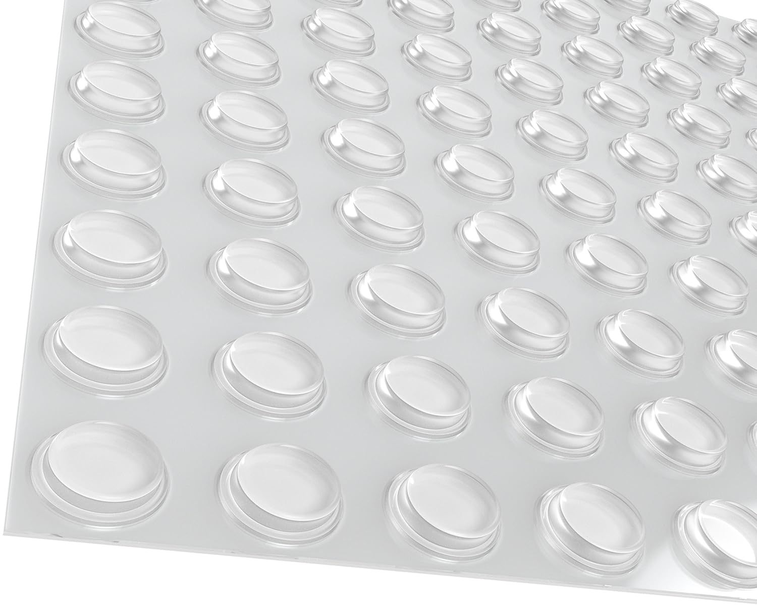 Pack of 100 Cabinet Door Bumpers - 1/2” Diameter Clear Adhesive Pads for Drawers, Glass Tops, Cutting Boards, Picture Frames, Small Furniture