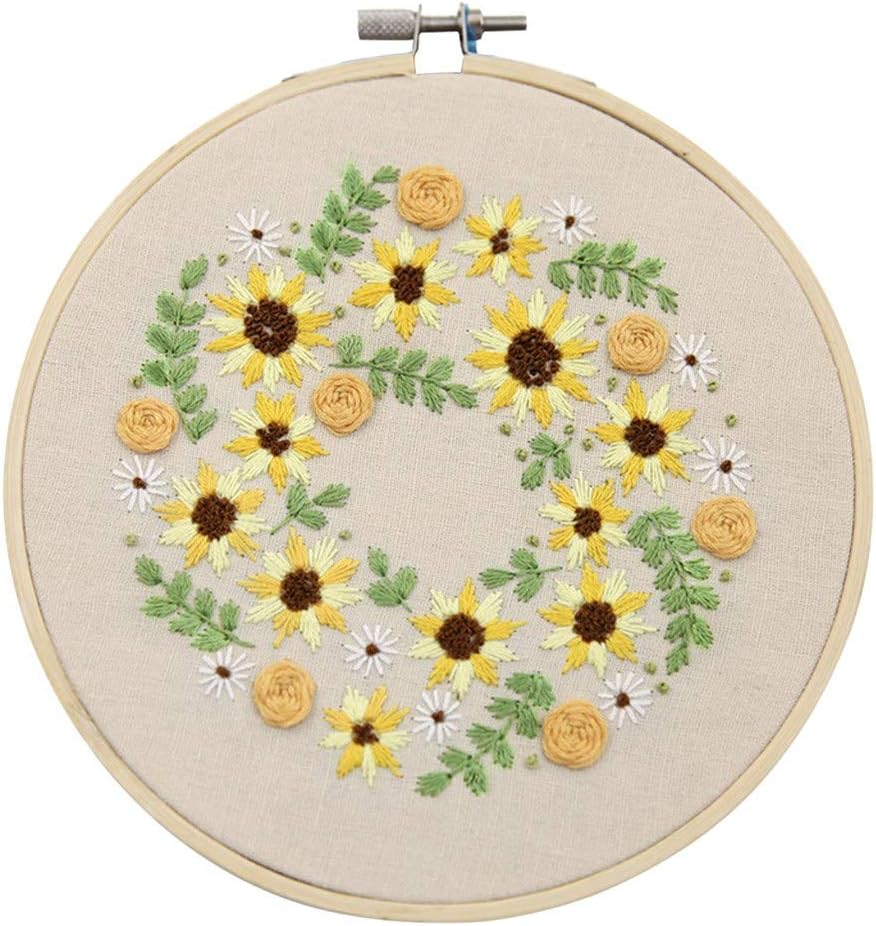 Gooldu Embroidery Kit for Beginners with Pattern and Instructions, Floral Pattern Cross Stitch Kit for Adults and Kids Include Embroidery Hoops/Thread/Needles/Fabric