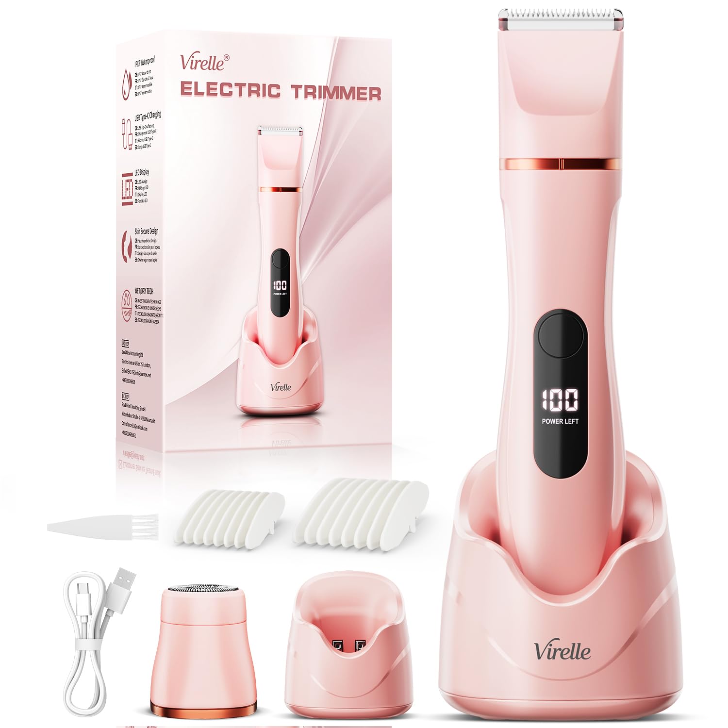 Intimrasierer für Frauen, Rasierer Damen Intimbereich Sanft, 2 in 1 Elektrischer Damenrasierer, Bikini Trimmer für Körper & Gesichtshaare Bräutigam Wasserdicht, Damen Rasierer, Trimmer Scherkämme