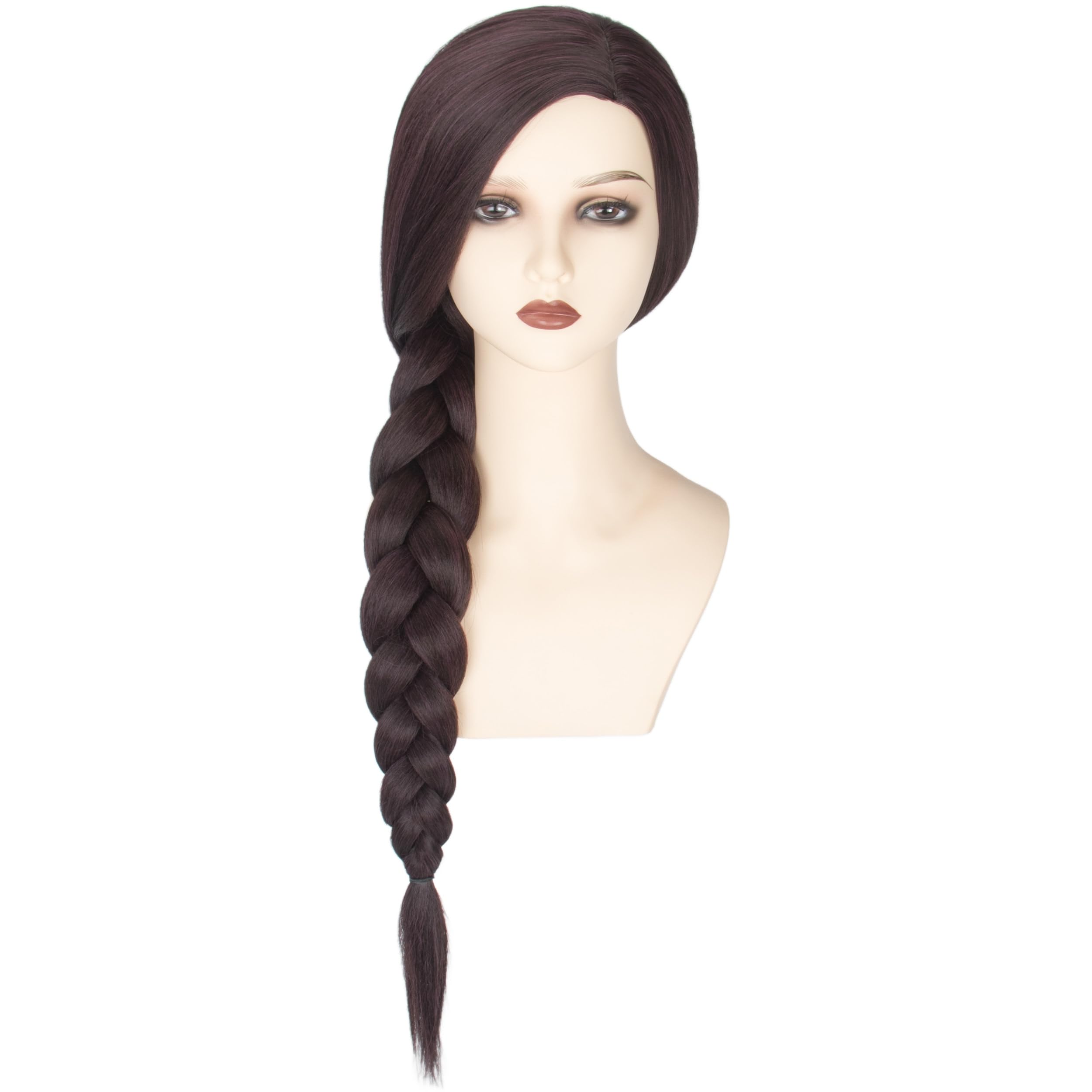 Photo 1 of Miss U Hair Long Dark Brown Braided Wig for Women Witch Costume Wig with Side Part and Braid for Halloween Cosplay