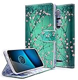 Droid Turbo 2 Case, NageBee [Kickstand Feature] Premium PU Leather Flip Fold Wallet Case with [ID&Credit Card Slot] for Motorola DROID Turbo 2 /Moto X Force/Kinzie Bounce - Plum Blossom