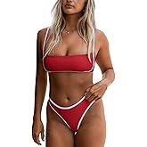 Wizbran Bandeau Bikini Sets for Women Color Block Two Piece Swimsuit Adjustable Spaghetti Straps Bathing Suits