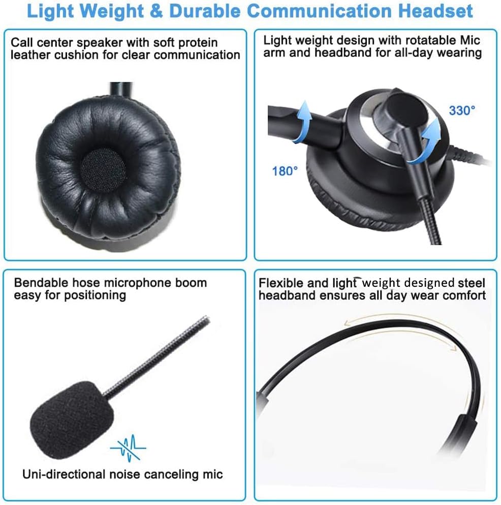 Telephone Headset, Corded Telephone Headset with Noise Cancelling