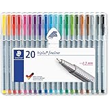 Staedtler Triplus Fineliner Pens, .3mm, Metal Clad Tip, 20-Pack, Assorted (334SB20BK)