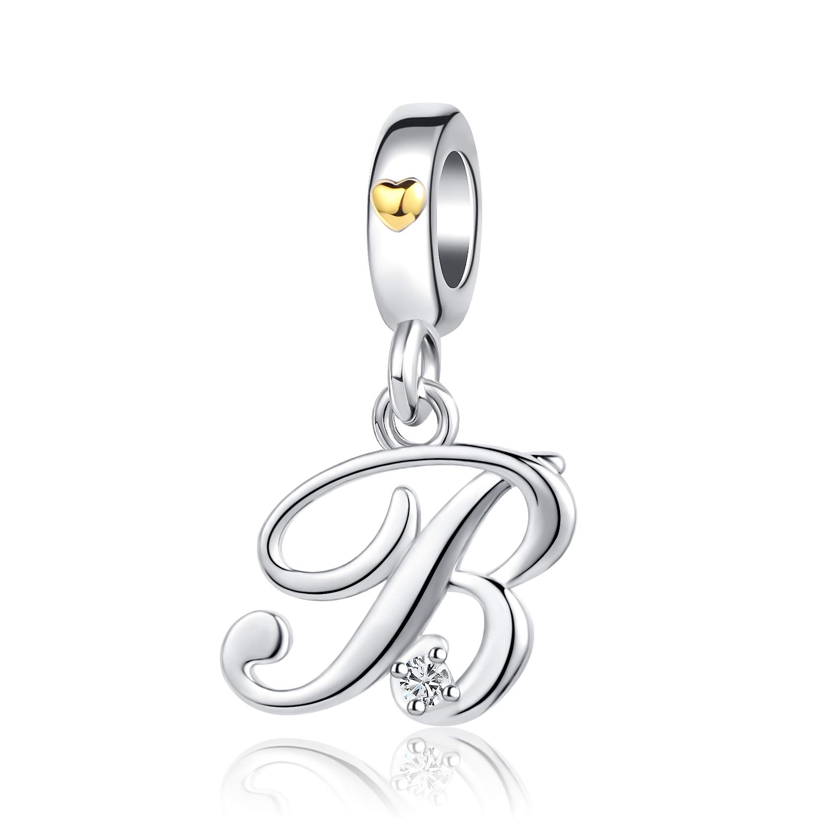 B Initial Letter Name Charms fit Pandora Charms Bracelets Gold Heart Birthday Jewellery Gift for Women Daughter Family