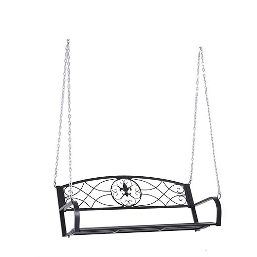 Outsunny Hängebank 2-Sitzer Gartenschaukel Schaukelbank Hollywoodschaukel Schwebebank mit Ketten Metall Schwarz 132 x 63 x 58