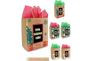 6 Medium Christmas Gift Bags Bulk – Kraft Paper Bags with Handles for Gifts, Stocking Stuffers, Festive Bag Fillers & Holiday