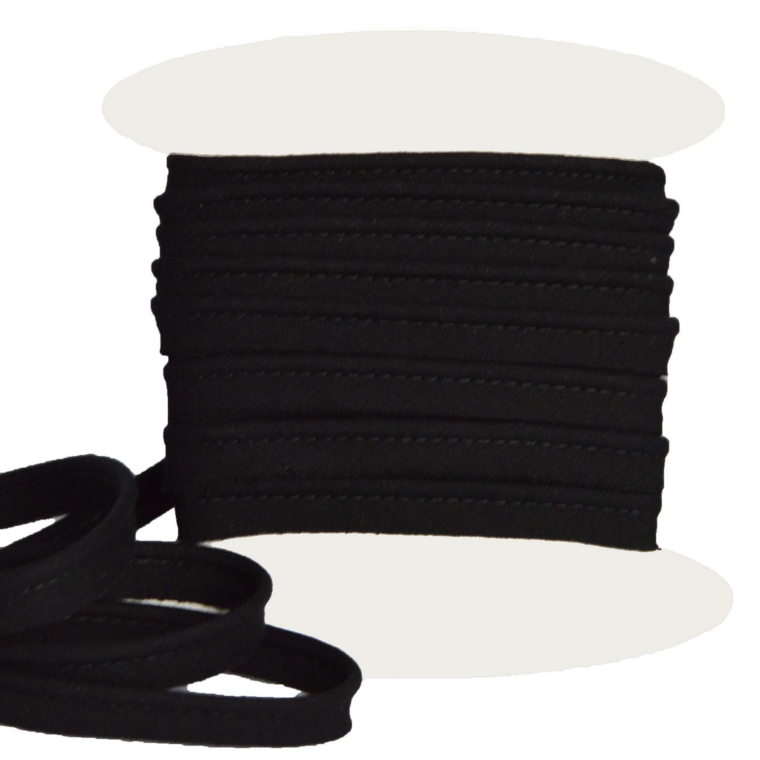 Cotton flanged Insert Piping Cord - Available in Several Colours - Flanged Piping Cord for Cushions (Black, By 5 Meters)