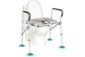 REAQER Raised Toilet Seat with Handles,Adjustable Toilet Safety Frame 360 lbs,Folding Shower Chair for Seniors,Handicap,Pregn