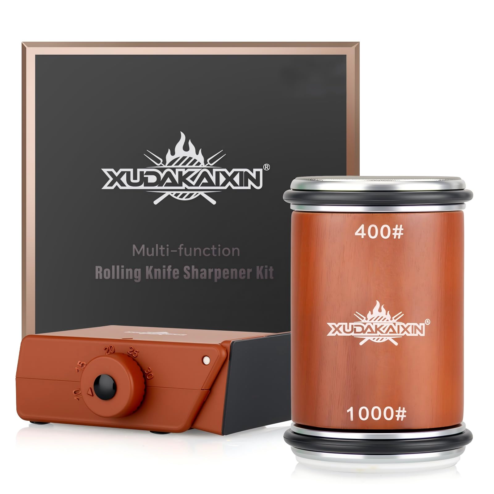 Photo 1 of The Innovative Knife Sharpener - Patented Multi-Angle Premium Rolling Knife Sharpener with Extra Replacement Head for Chef's, Fruit, and All Steel Knives (Brown)