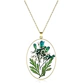 EcoJewere Baby's Breath and Queen Anne's Lace Pressed Flower Necklace, Handmade Real Wildflower Necklace, Handmade Gold Pressed Flower, Personalized Jewelry with Real Flowers for Women
