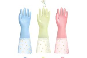 KAQ Dishwashing Cleaning Gloves 3 Pairs - Reusable Rubber Gloves Non-Slip Laundry Kitchen Gardening Household Gloves